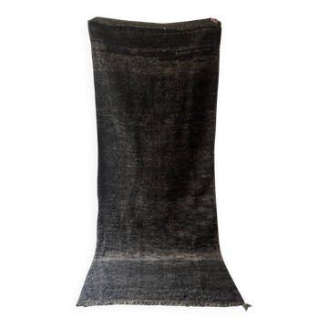 Grand tapis de couloir vintage tissé main gris anthracite / bleu 100% laine