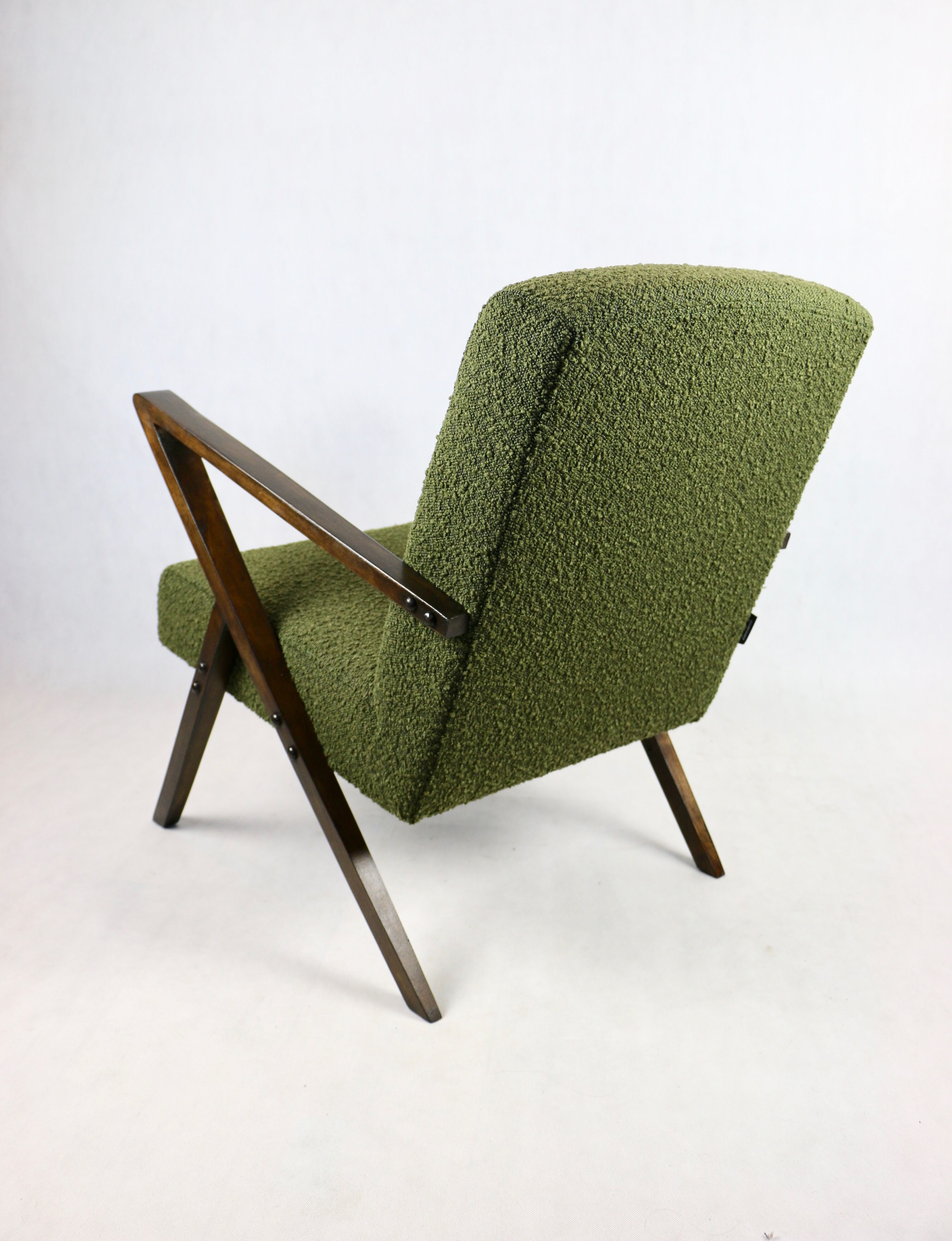 Vintage olive green boucle armchair, 1970s