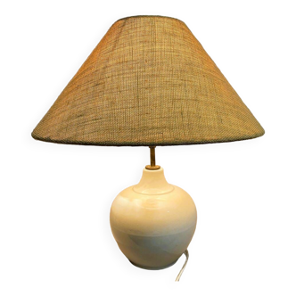 Farmhouse rustic white ceramic table lamp with burlap lampshade