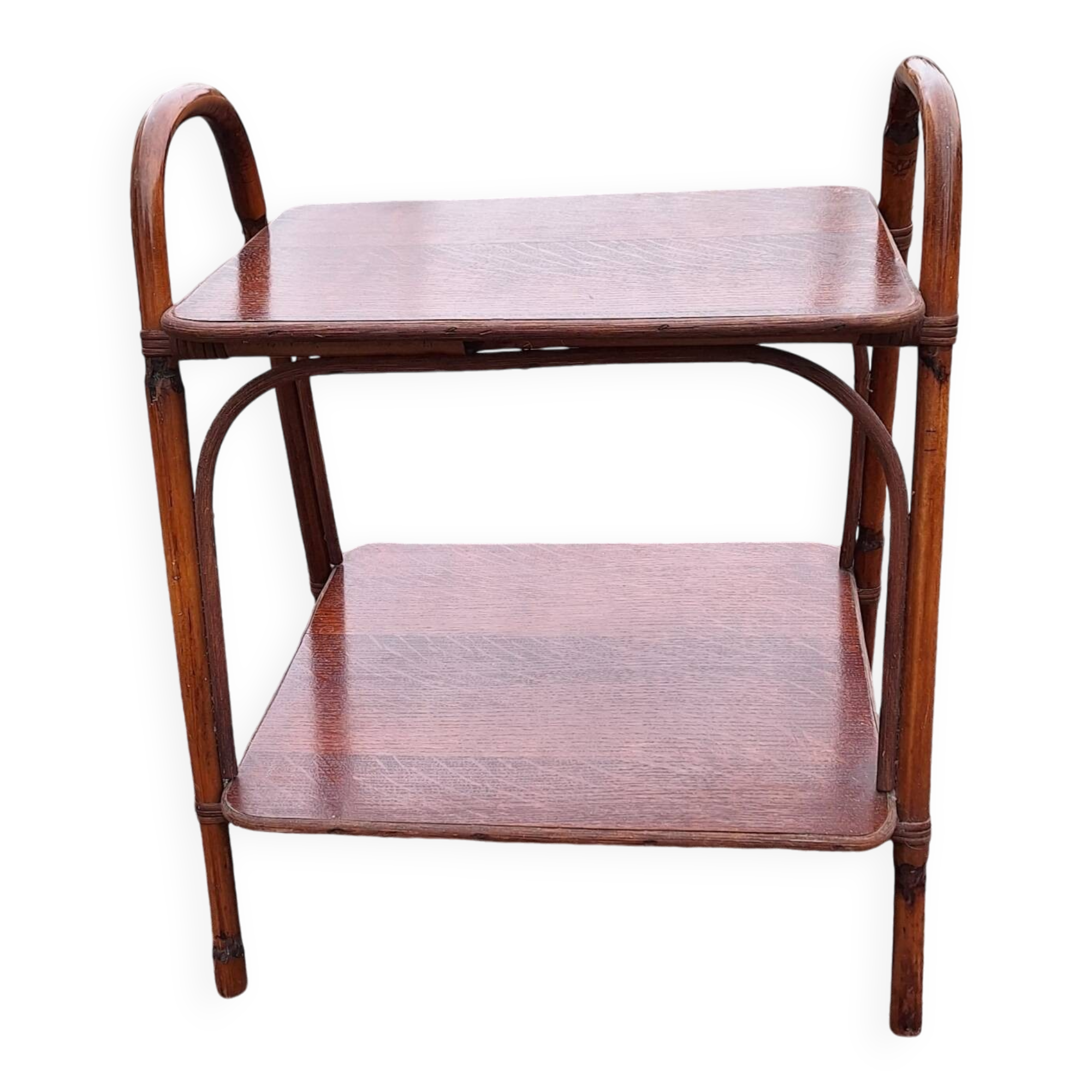 Vintage wood and bamboo side table