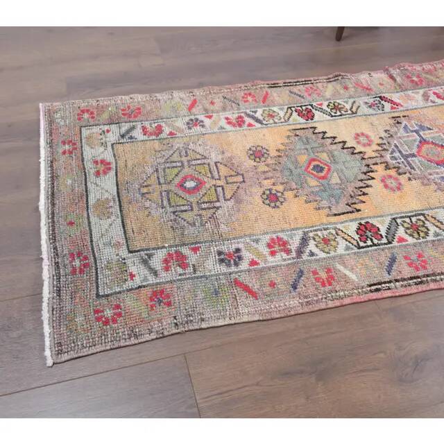 1970s Turkish Hand-Knotted Wool Cotton Pink Runner 81x380