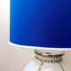 Longwy earthenware lamp and Klein blue lampshade