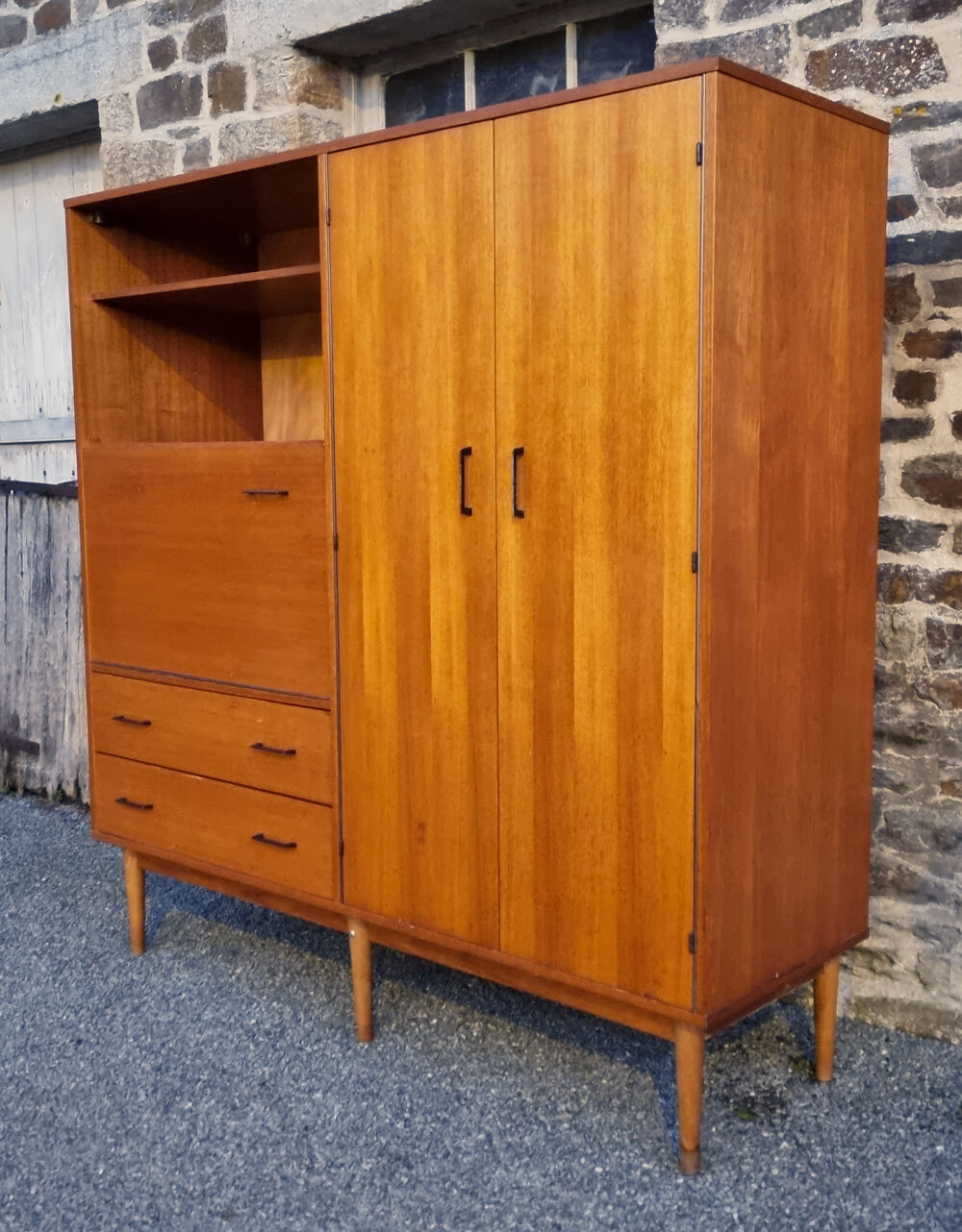 Combined modernist secretary, shelves, closet, wardrobe, vintage, 60s