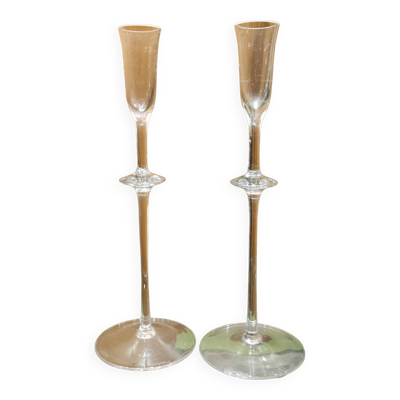 Ancienne Paire Bougeoirs Ou Soliflores Cristal Villeroy Et Boch