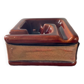 Vintage ceramic and leather ashtray