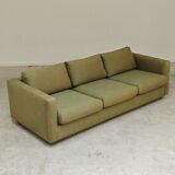 Pierre Frey modernist bench in green and gold patterned fabric