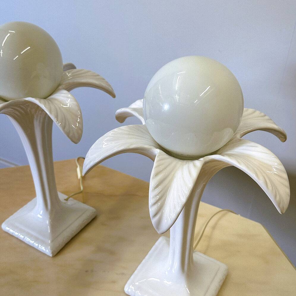 Pair of white ceramic palm tree lamps by Michael Andersen, 1970s