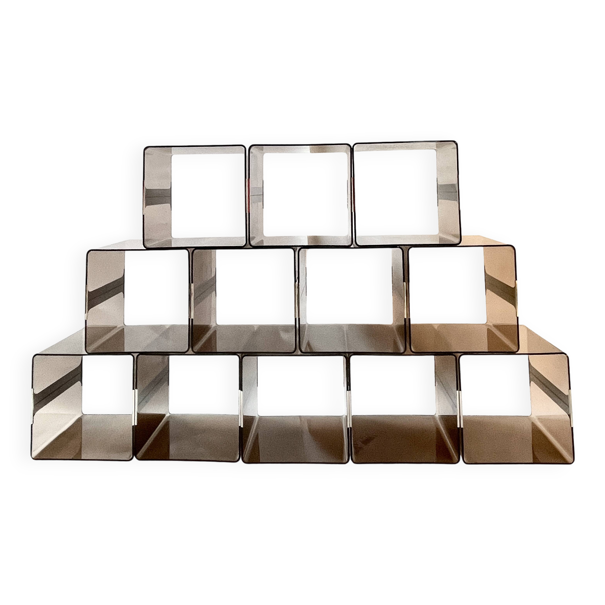 Set of 12 Michel Dumas lockers, smoked plexiglass and chrome insert.