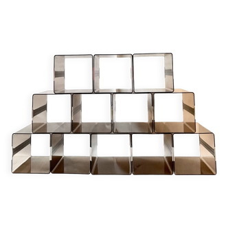 Set of 12 Michel Dumas lockers, smoked plexiglass and chrome insert.