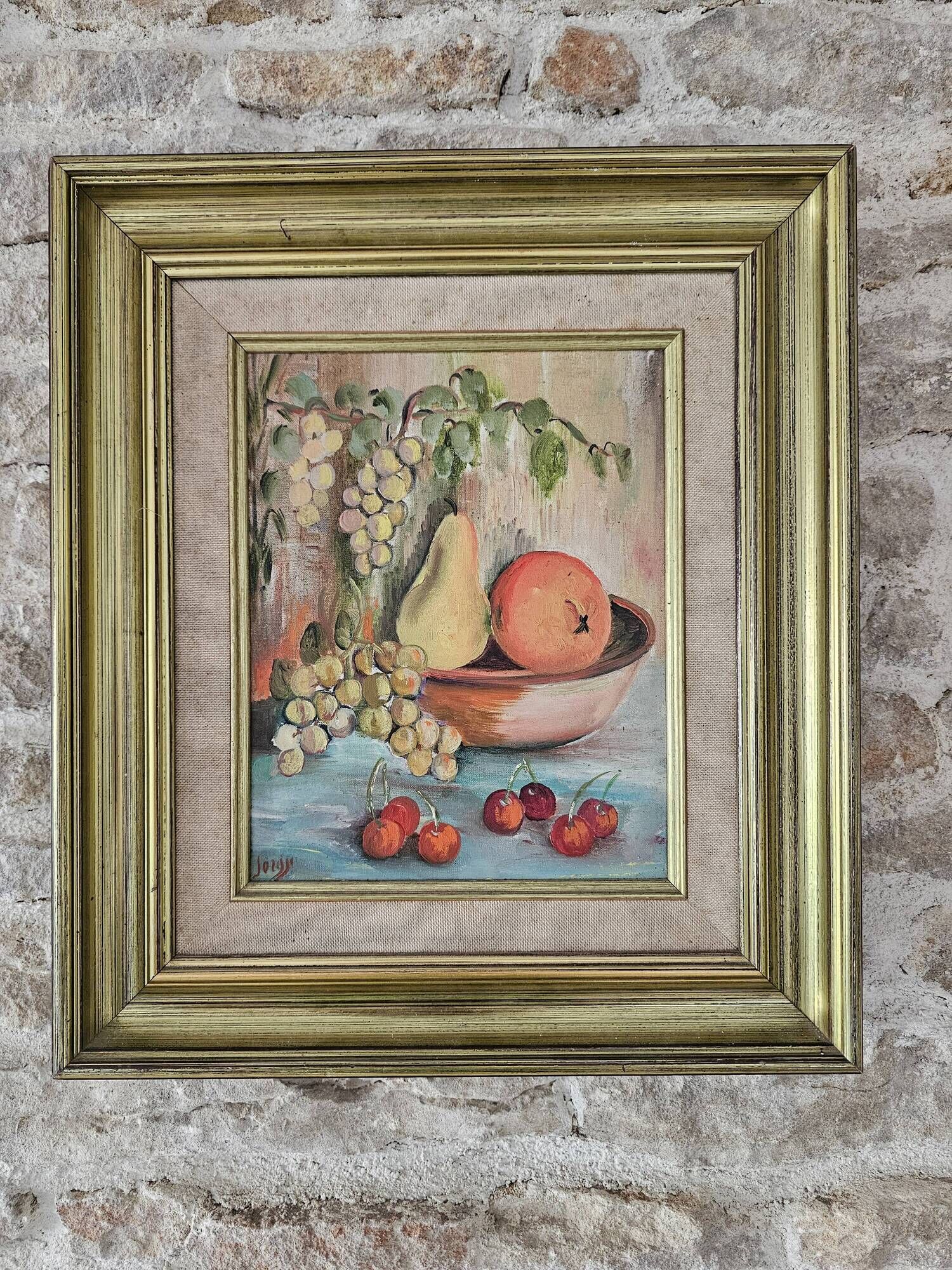 Oil Painting on Canvas Still Life with Fruits Signed Jorgji