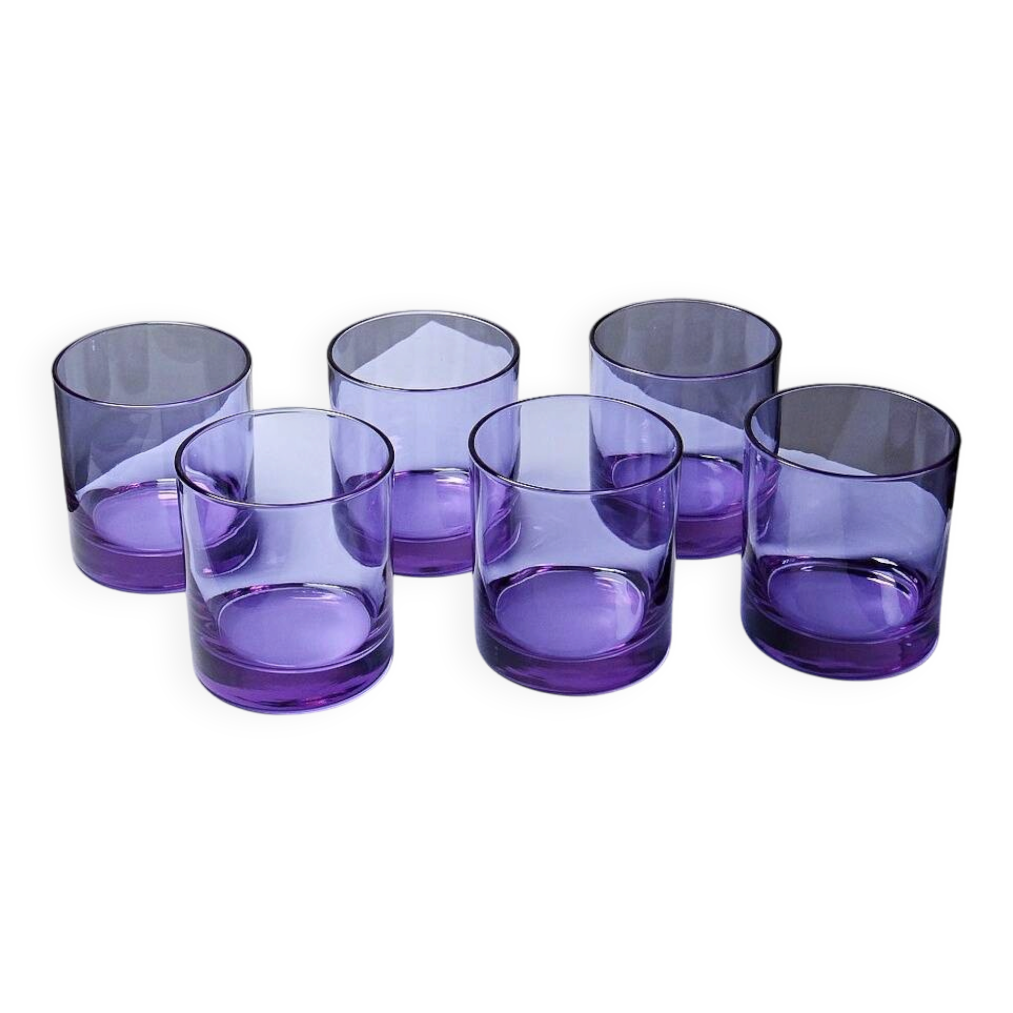 6 amethyst crystal whisky/cocktail glasses, Mid Century design from the 1960s-70s.