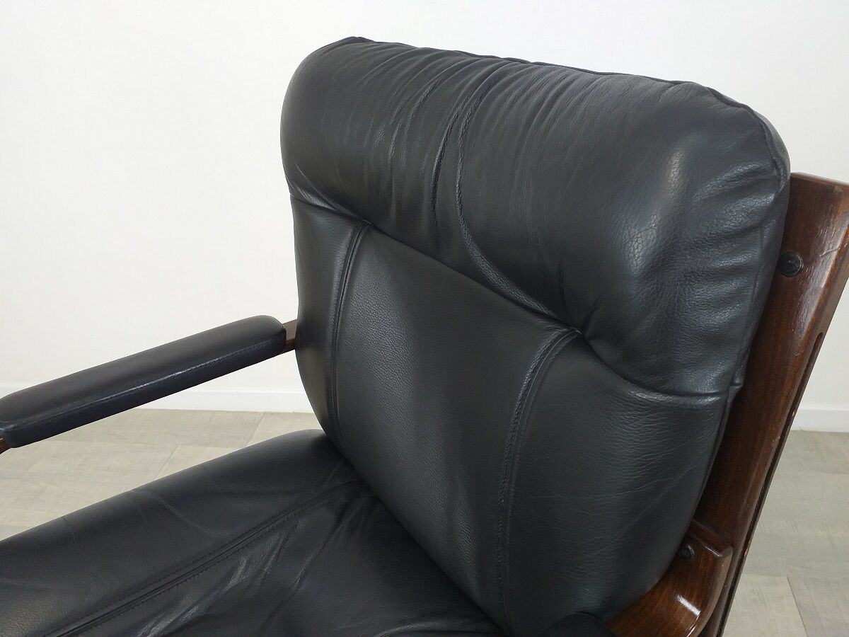 Office armchair leather wood Scandinavian design 70s vintage