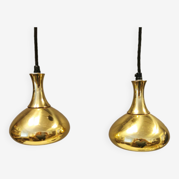 Two small ceiling lights in gold-coloured metal,  by either Hans Agne Jakobsson or Scandi lamps