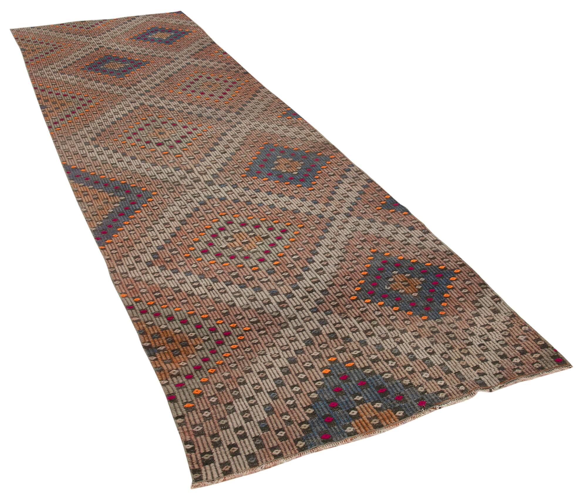 Turkish Handmade Vintage Anatolian Kilim 102 cm x 338 cm