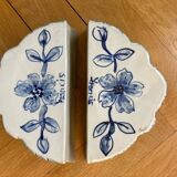 Pair of ceramic flower pots - flower picks with blue floral motifs
