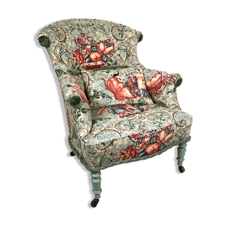 Toad armchair blue lacquered wood, fabric decorated with characters. Napoleon III