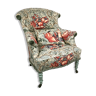 Fauteuil crapaud bois laqué bleu, tissu à décor de personnages, Napoléon III