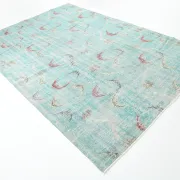 Teal Green Turkish Vintage Rug, Persian Style Living Room Carpet, 222x321Cm