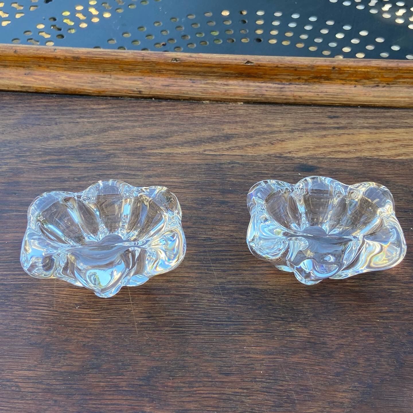 Pair of crystal salt shakers stamped Daum
