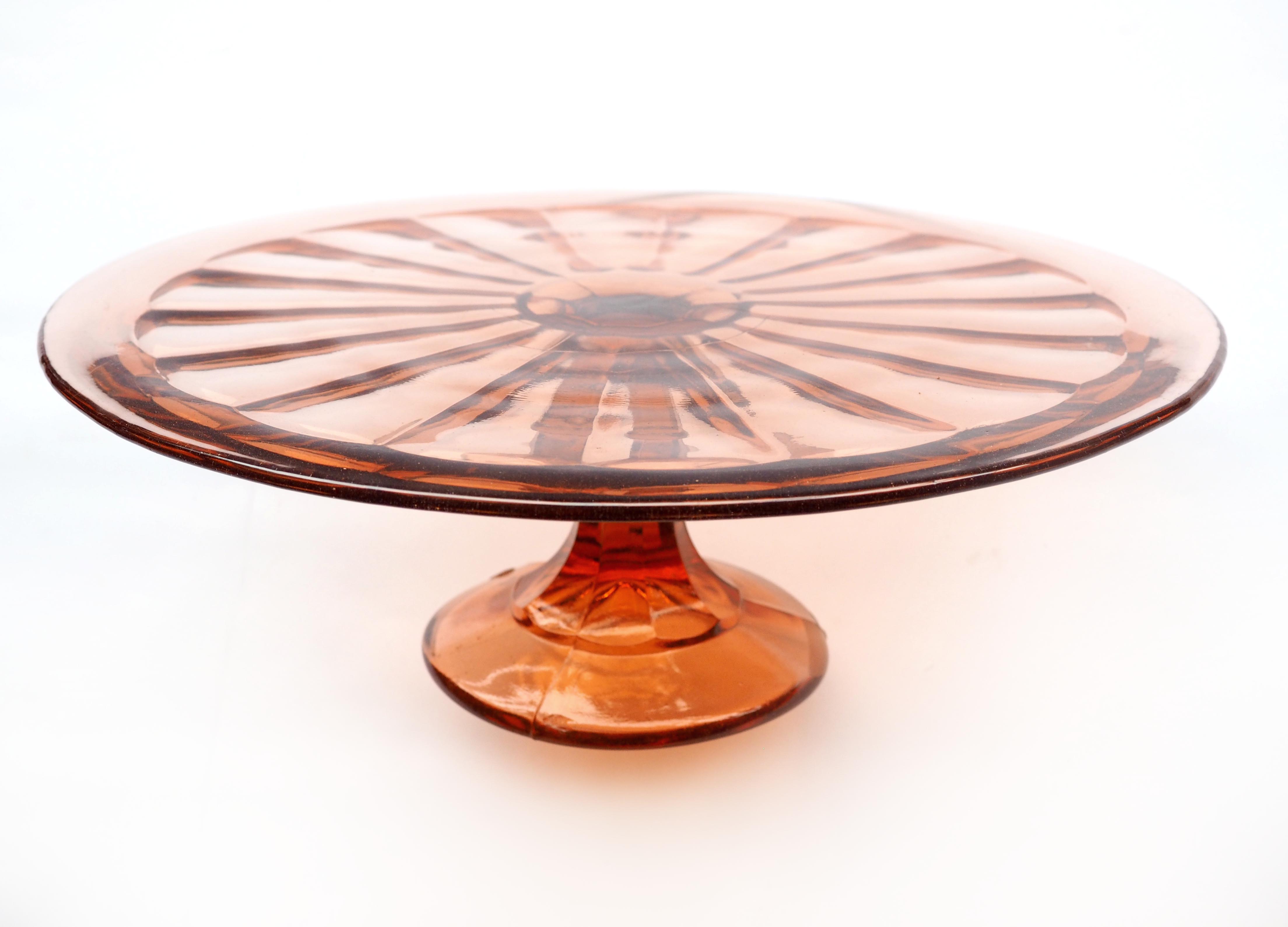 Art Deco glass display cake dish