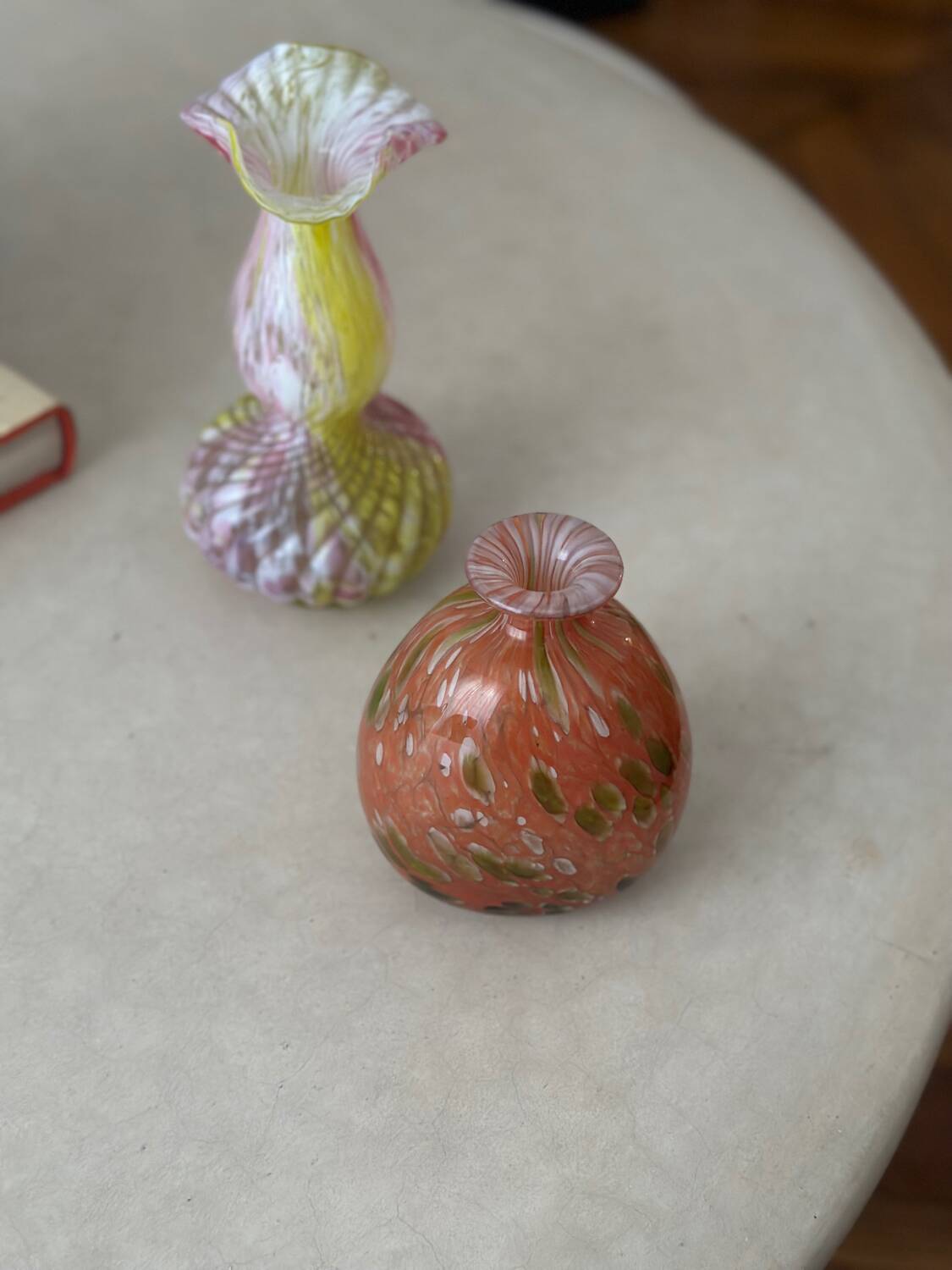 Blown glass balloon vase from mdina glass malta, 1970 red murano glass paste