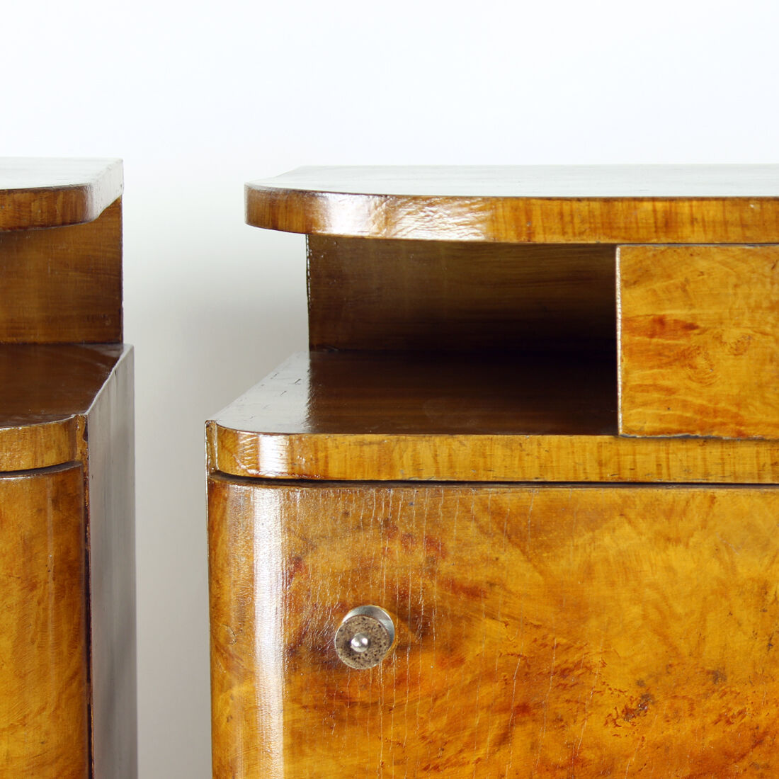 Art Deco Bedside Tables In Wood, Czechoslovakia 1940s
