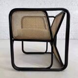 Fauteuil cubique en rotin noir et cannage