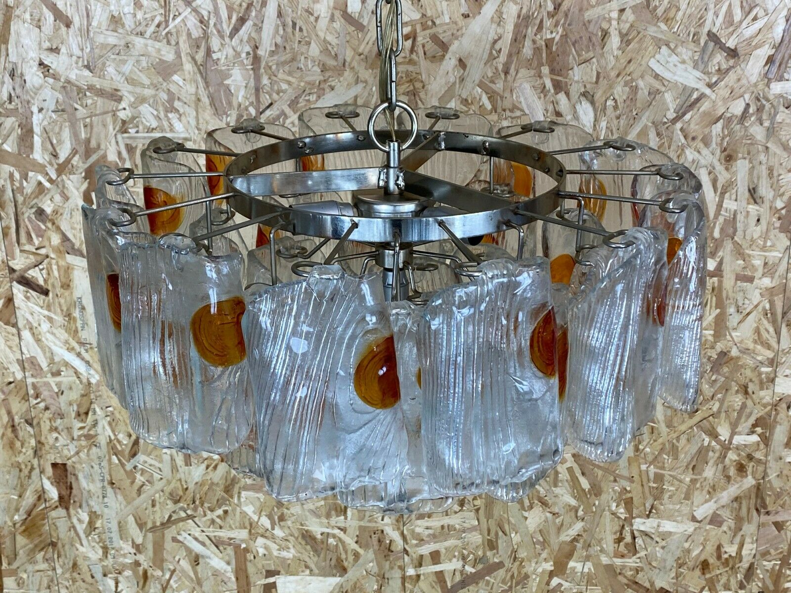 XL 60s 70s Murano Glass Chrome Chandelier Chandelier Glass Space Age 60s v