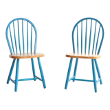 Pair of vintage Scandinavian Windsor chairs with blue bars