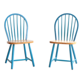 Pair of vintage Scandinavian Windsor chairs with blue bars