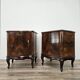 Pair of 1940s Chippendale bedside tables in walnut burl