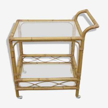 Bamboo service, wheeled cart, rolling bar, bar, vintage dessert