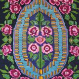 Floral handwoven green and fuchsia rug, made in wool, bohemian design 170x232cm