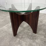 1950s glass and rosewood coffee table