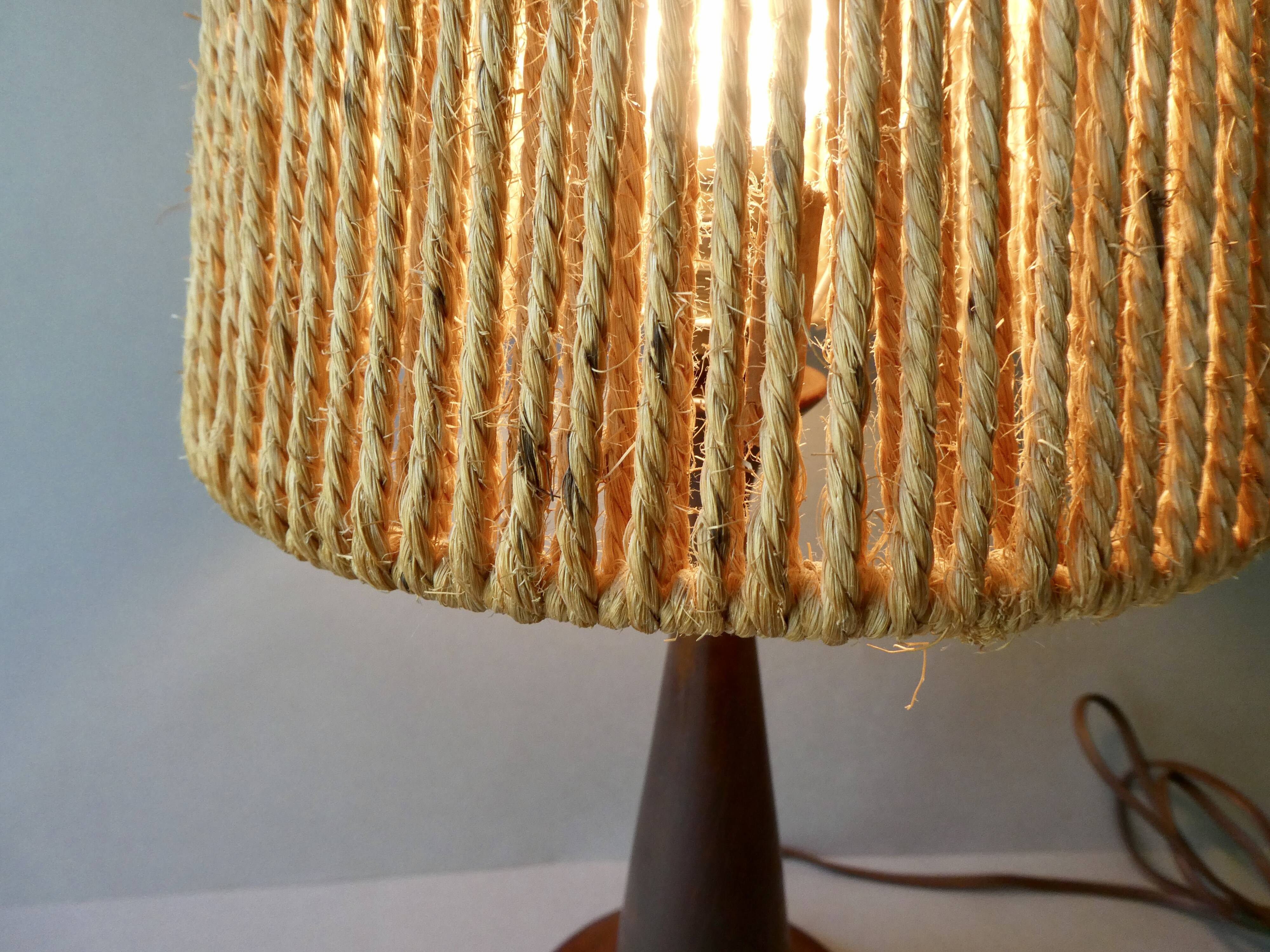 Teak lamp with a rope shade, around 1950.