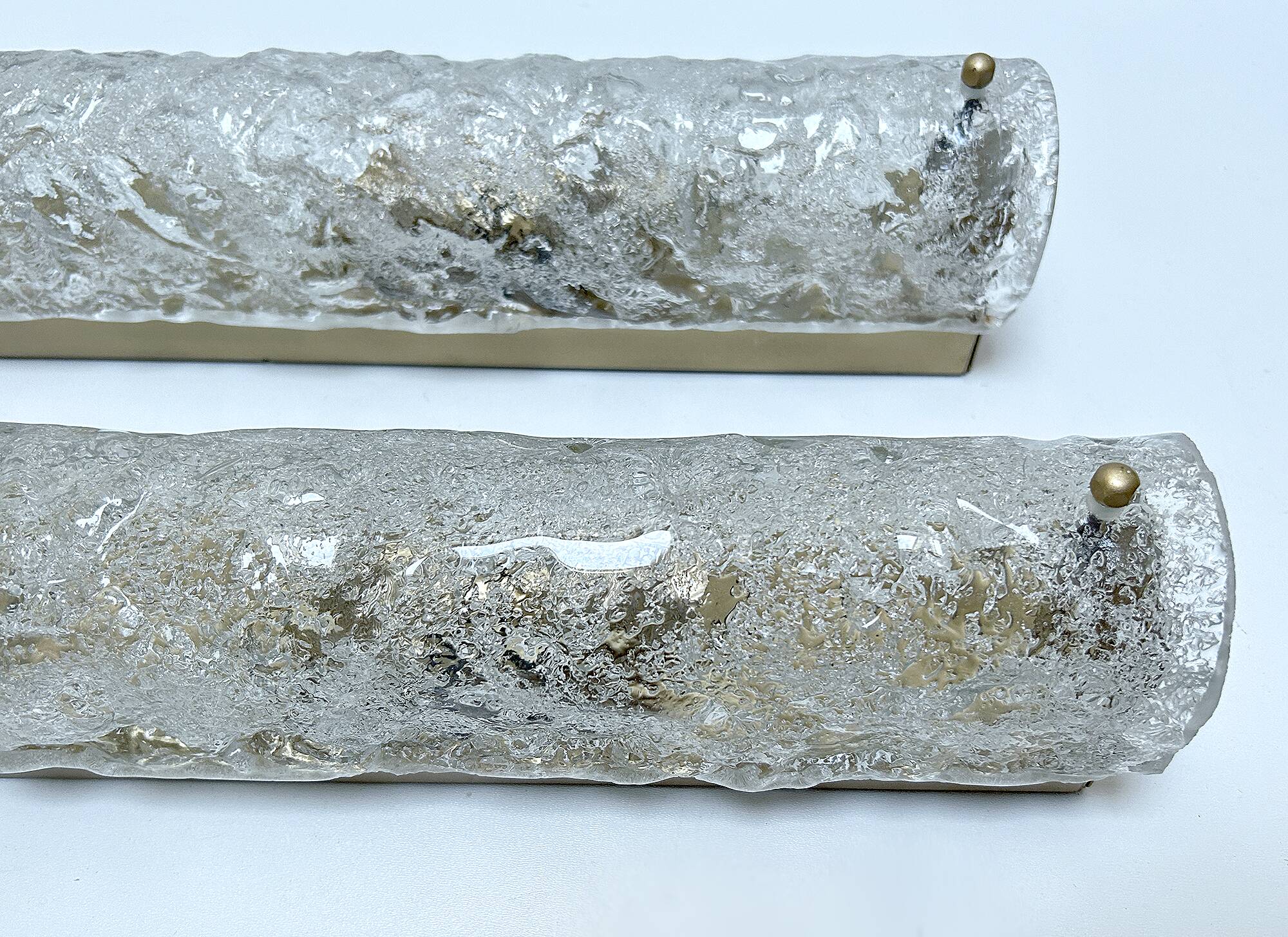 Pair of large vintage brutalist wall lights, murano glass