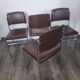 Lot de 4 chaises fauteuil en skaï marron année 1970