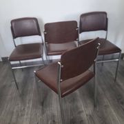 Set of 4 brown leatherette armchair chairs from the 1970s