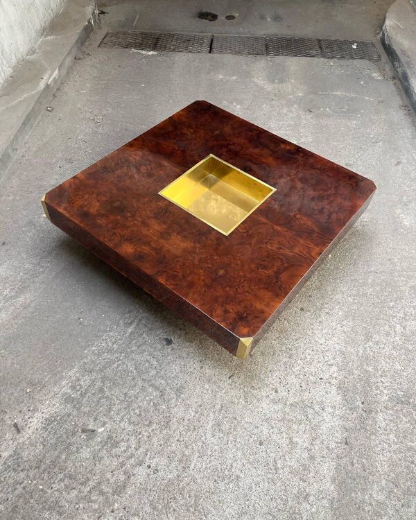 Table Willy RIZZO placage de loupe Mario Sabot 1970