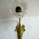 Art Deco art brass carved with acanthus, pink tulip in colorless glass