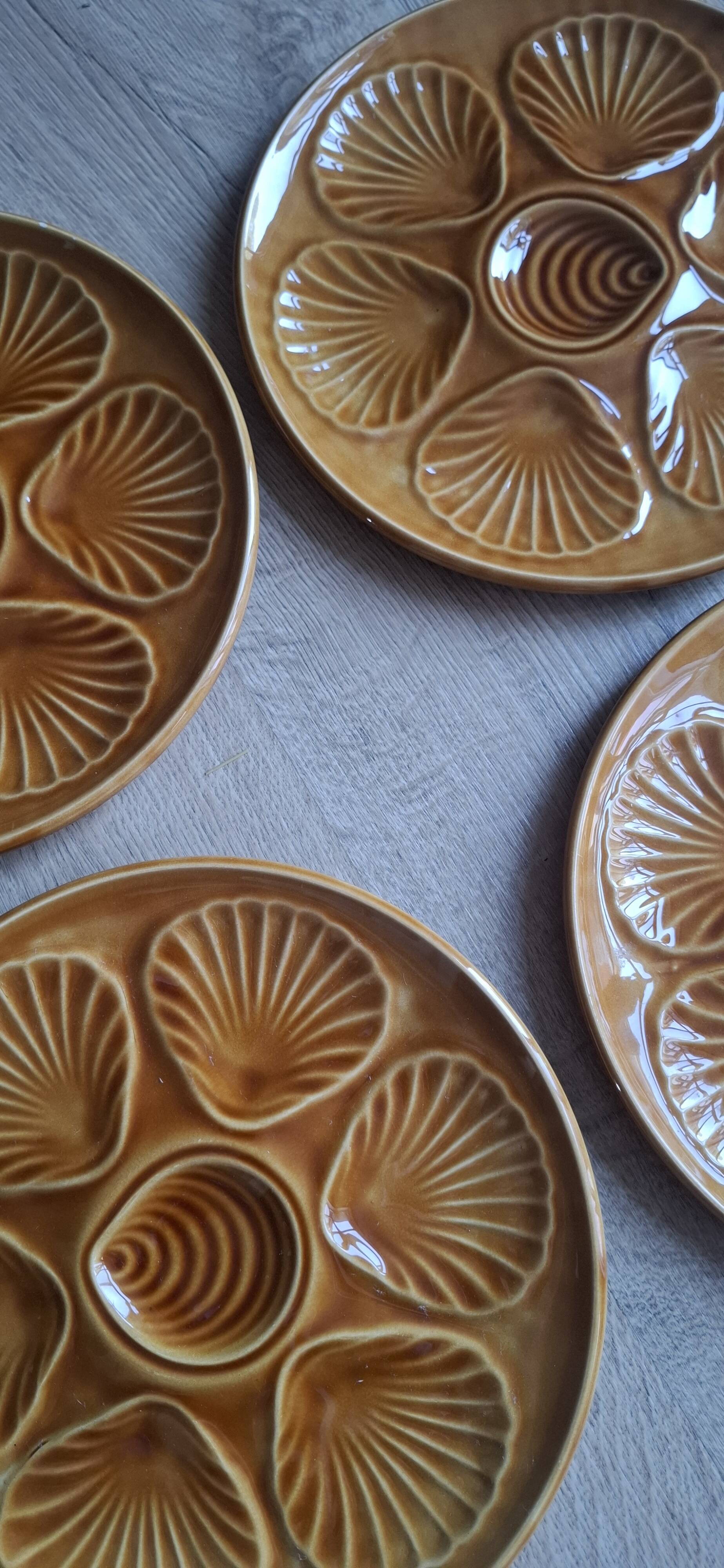 Set 6 assiettes à huitres marron