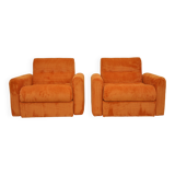 Orange corduroy armchairs, 1970s, set of 2
