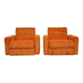 Fauteuils en velours côtelé orange, années 1970, ensemble de 2