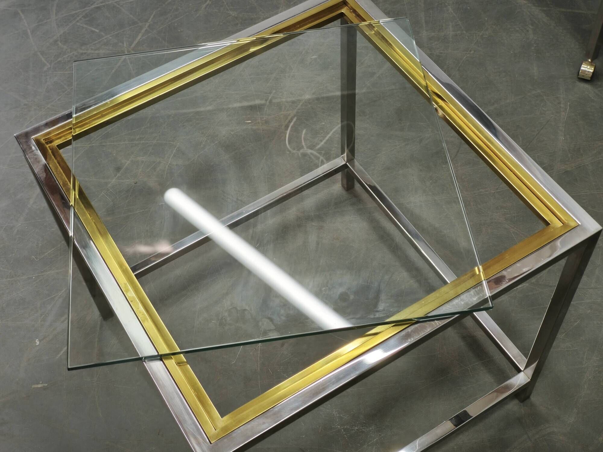 1970s Italian Chrome, Brass and Glass Nesting Tables, Set of Three