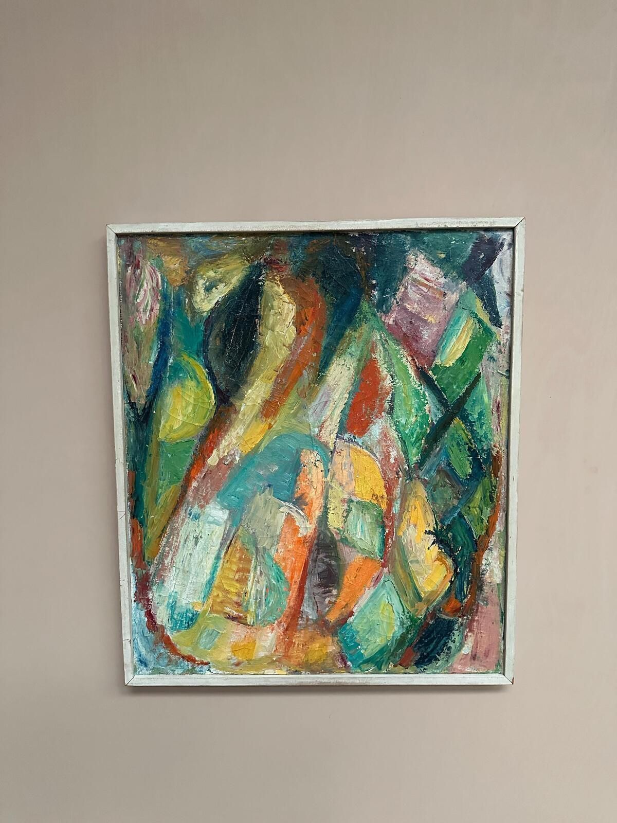Original Danish Oil on Canvas – “Abstract Composition” – Vintage & Framed