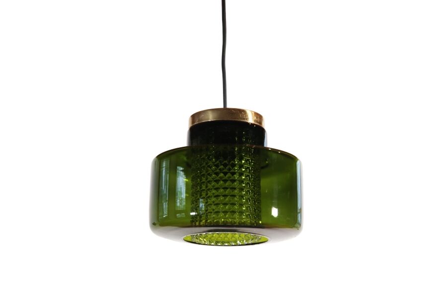 Green glass pendant lamp with crystal by Carl Fagerlund for Orrefors