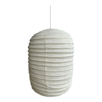 Suspension in rattan and natural japanese linen lantern shape h70 d50