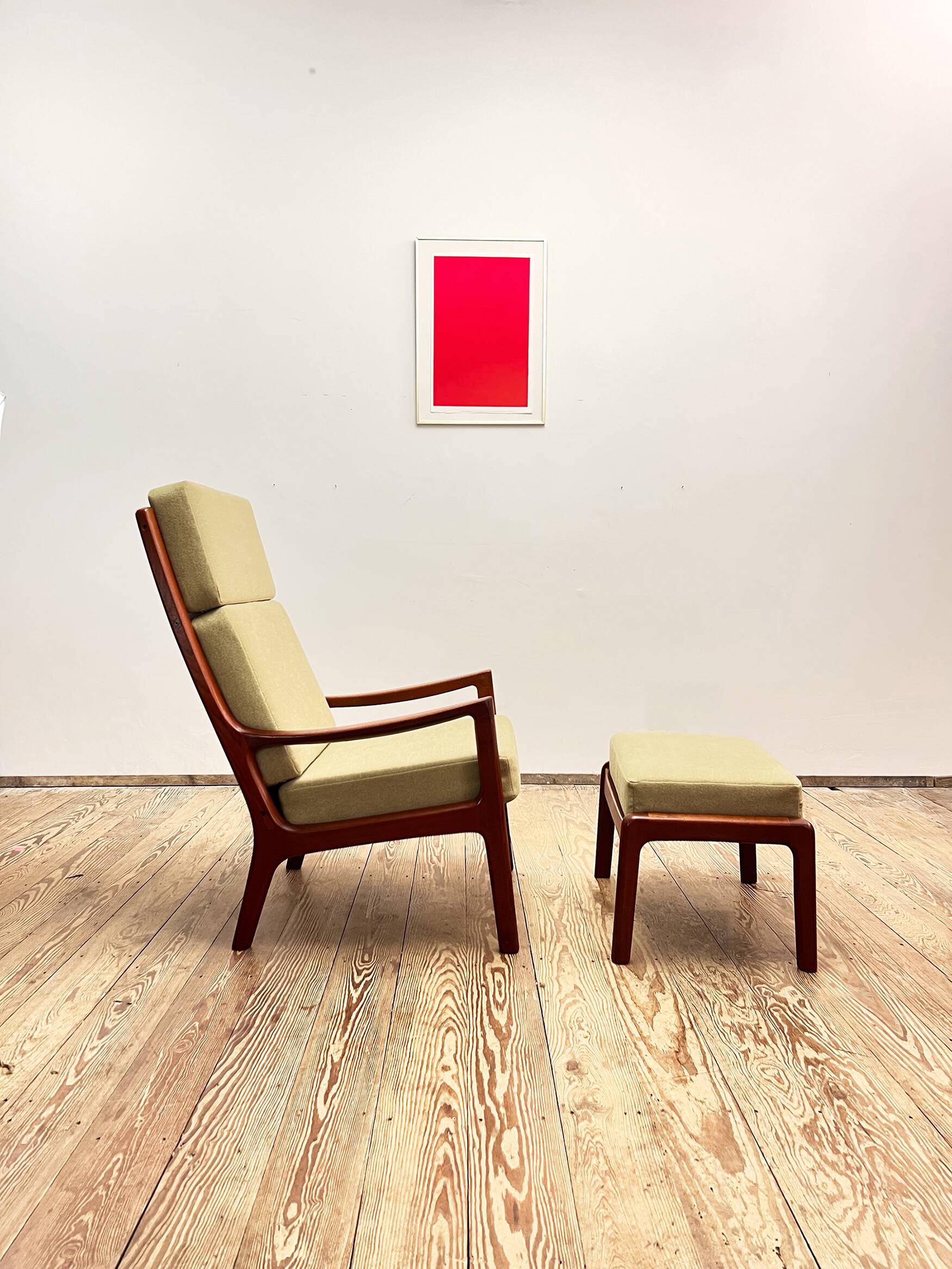 Danish Mid-Century  Lounge Chair and Stool by Ole Wanscher for Poul Jeppensens, Senator Series