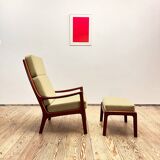 Danish Mid-Century  Lounge Chair and Stool by Ole Wanscher for Poul Jeppensens, Senator Series