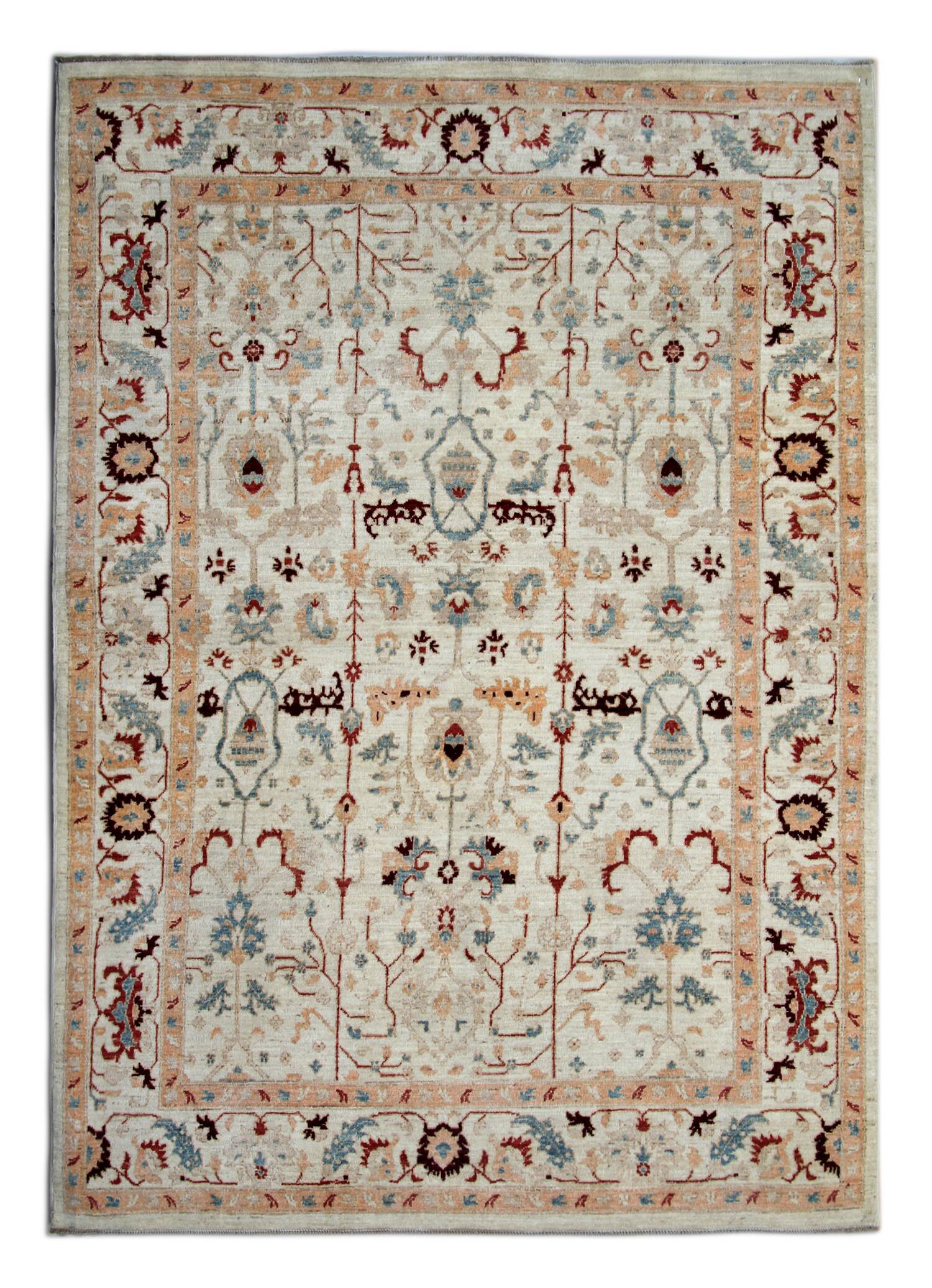 Handmade Cream Wool Floral Rug, Modern Oriental Living Room Carpet